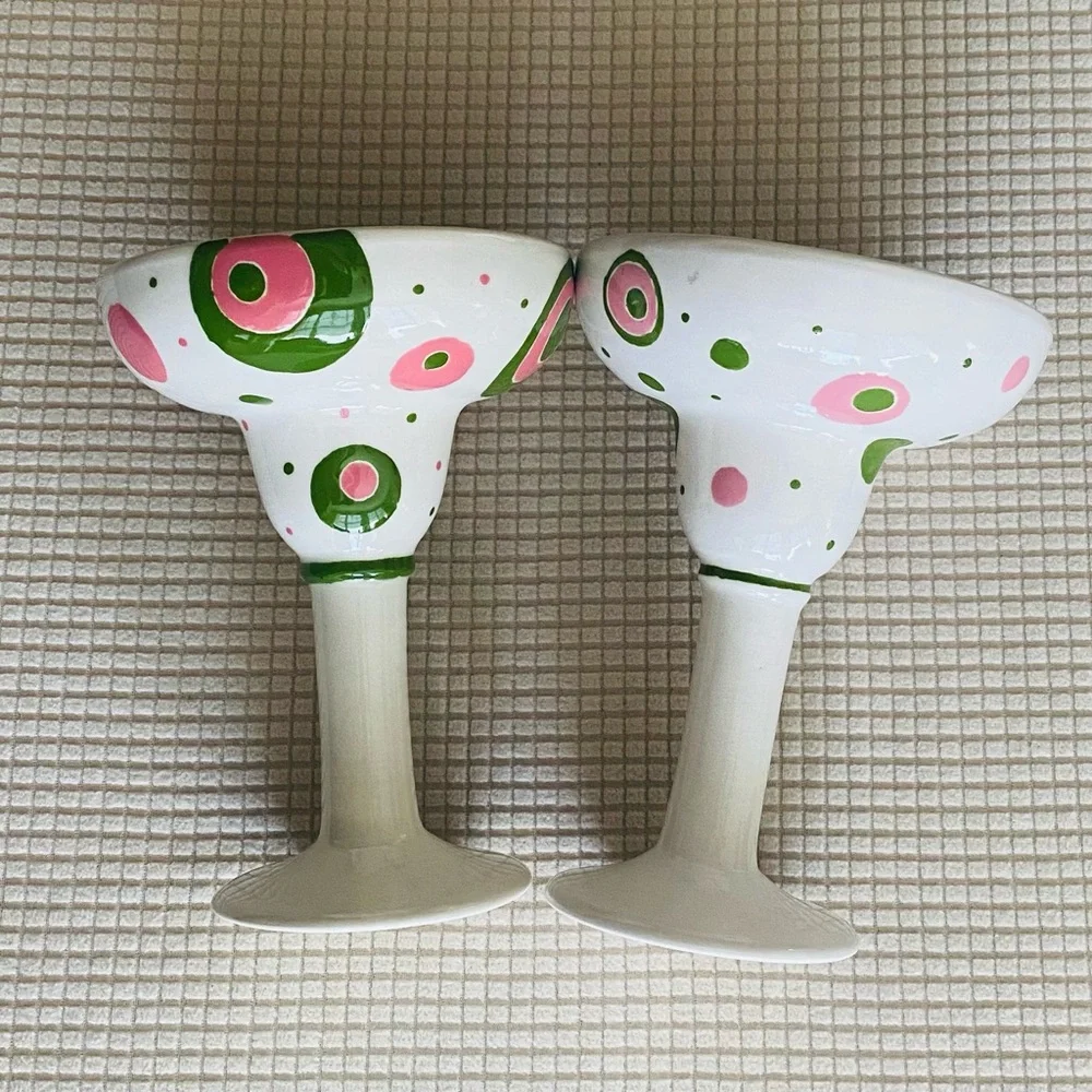 Hand-Painted Ceramic Pottery Margarita Goblet Set